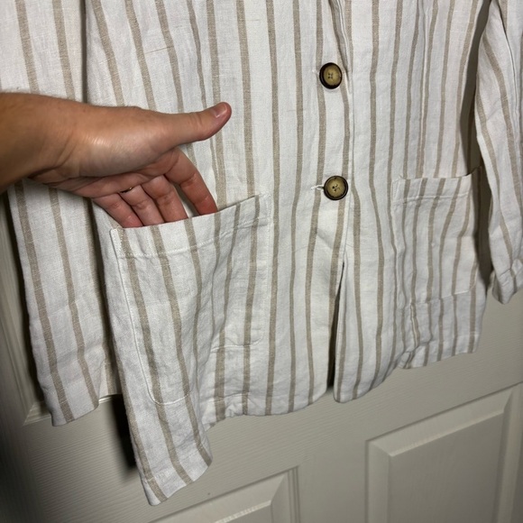 Garnet Hill Blazer Medium Womens White Linen Striped Jacket Lightweight Longline - Picture 6 of 11